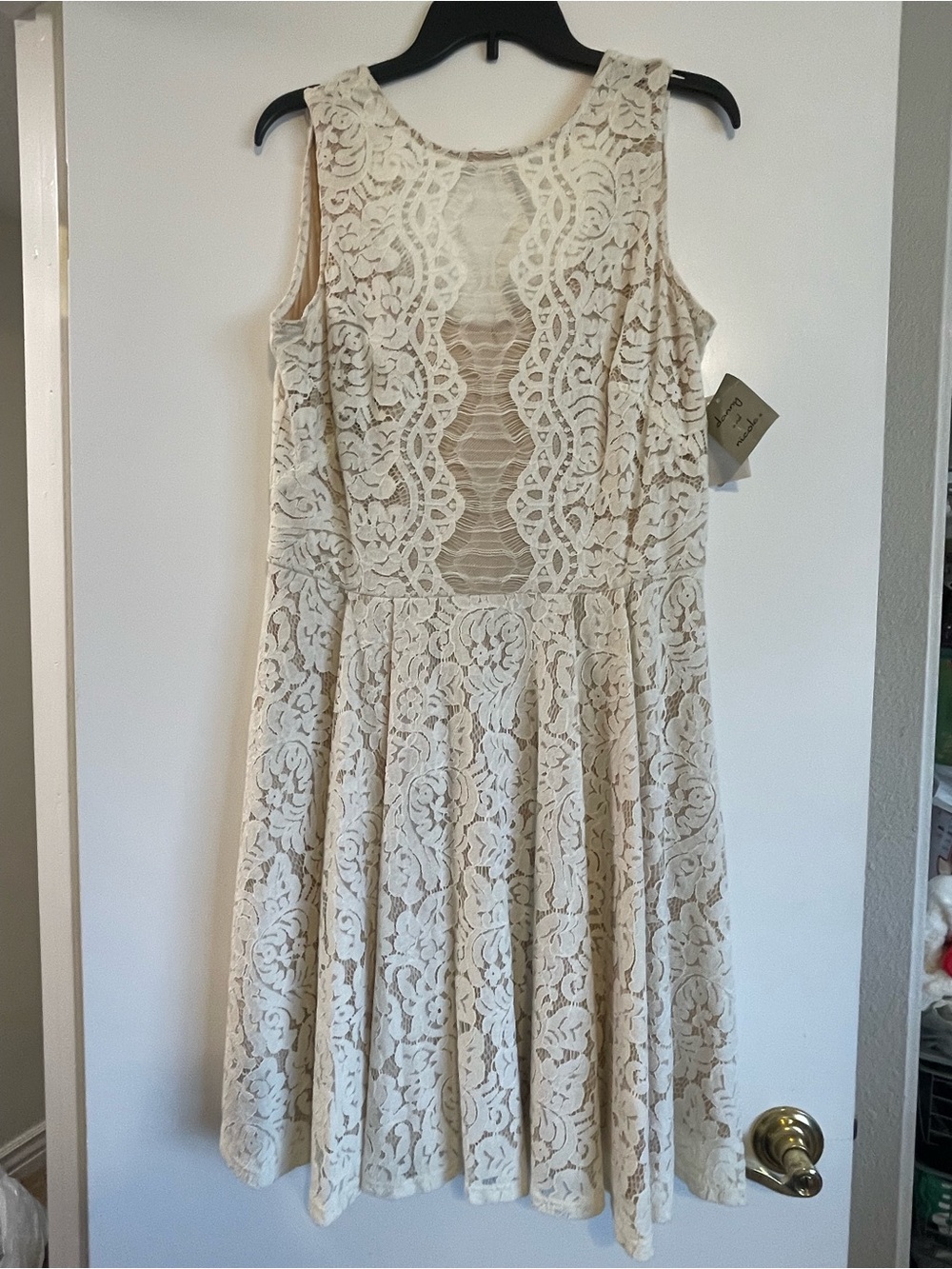 Danny & Nicole Cream Lace Sleeveless Fit-and-Flare Midi Dress